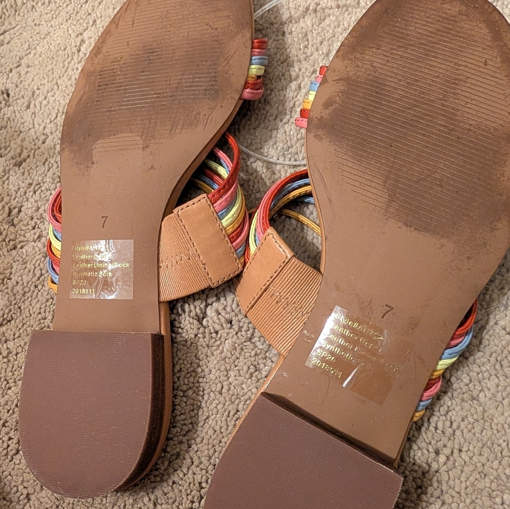 Madewell Colorful Strappy Slide Sandals Size 7 | Rainbow Leather Slip-On Flats - Picture 7 of 7